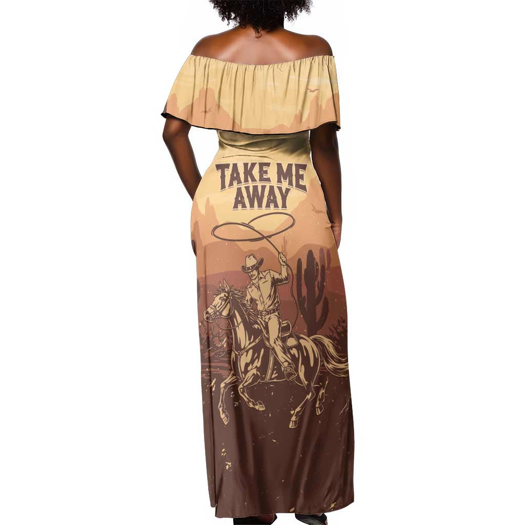 Black Cowboy Take Me Away Off Shoulder Maxi Dress