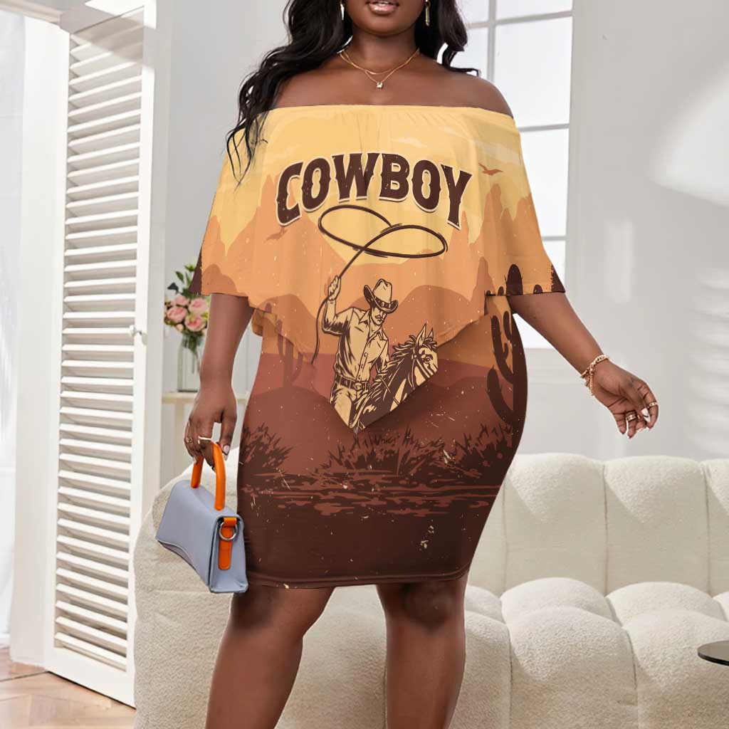Black Cowboy Take Me Away Off Shoulder Short Dress