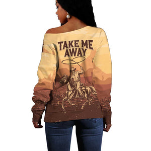 Black Cowboy Take Me Away Off Shoulder Sweater