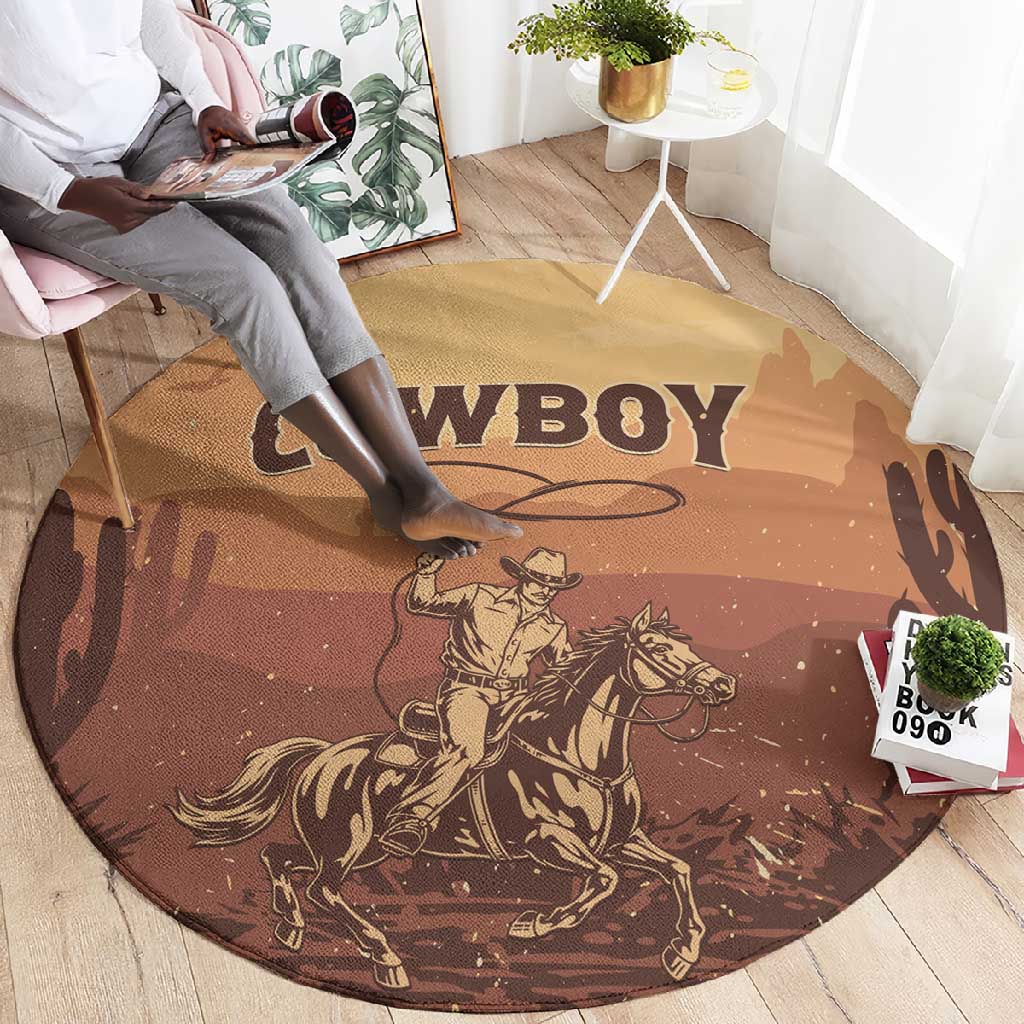 Black Cowboy Take Me Away Round Carpet