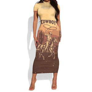 Black Cowboy Take Me Away Short Sleeve Bodycon Dress