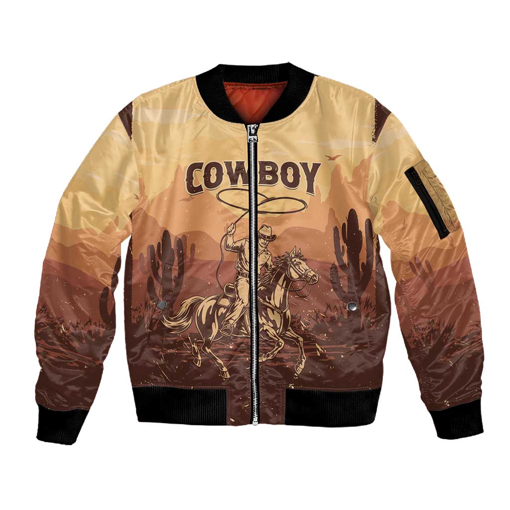 Black Cowboy Take Me Away Sleeve Zip Bomber Jacket