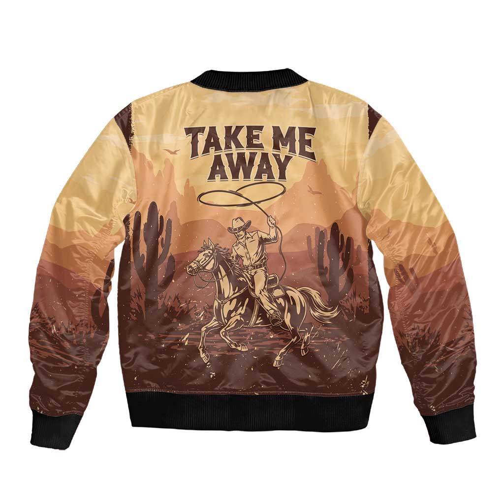 Black Cowboy Take Me Away Sleeve Zip Bomber Jacket