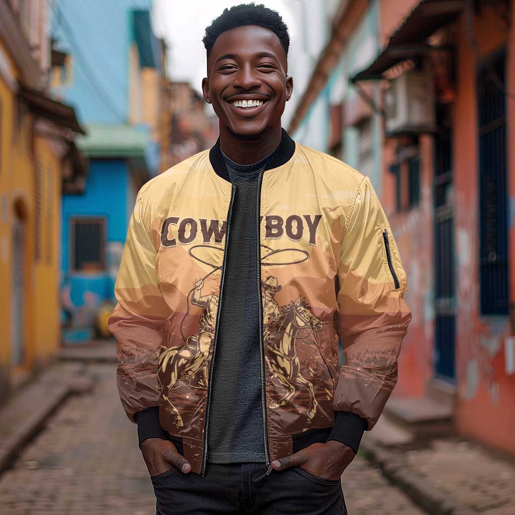 Black Cowboy Take Me Away Sleeve Zip Bomber Jacket