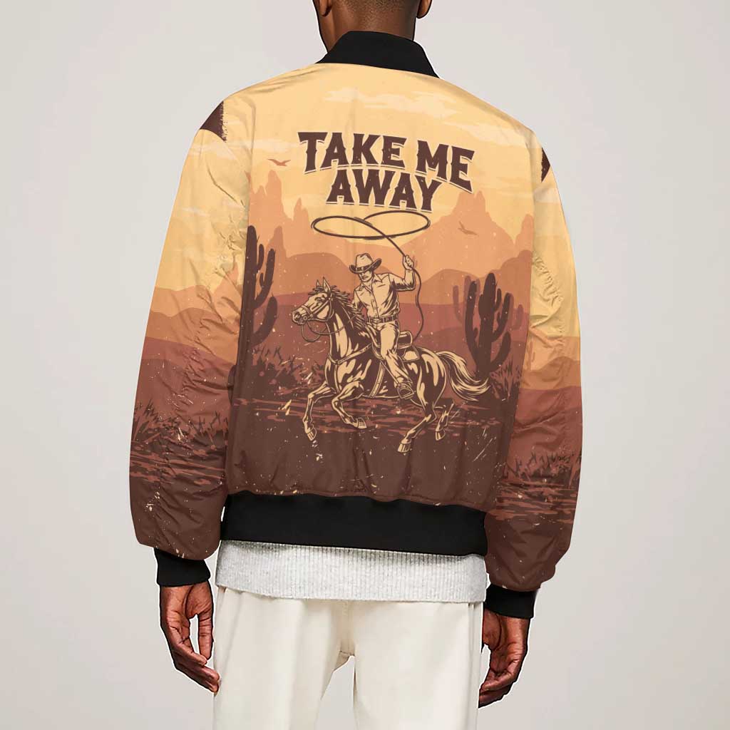 Black Cowboy Take Me Away Sleeve Zip Bomber Jacket