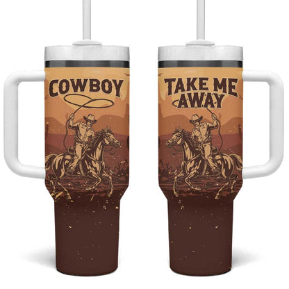 Black Cowboy Take Me Away Tumbler With Handle