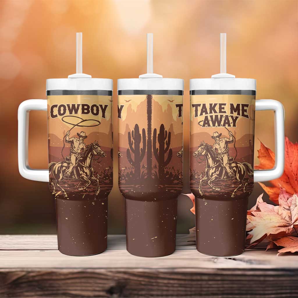 Black Cowboy Take Me Away Tumbler With Handle
