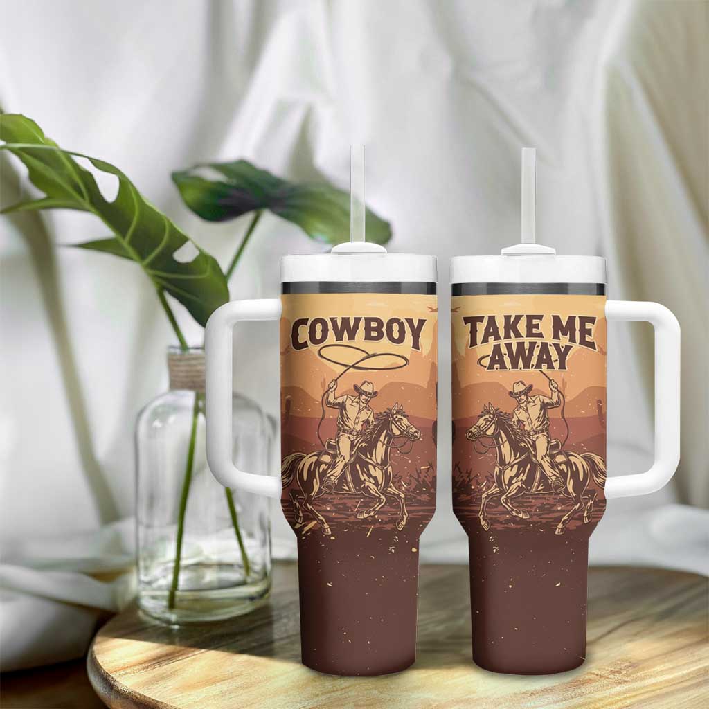 Black Cowboy Take Me Away Tumbler With Handle