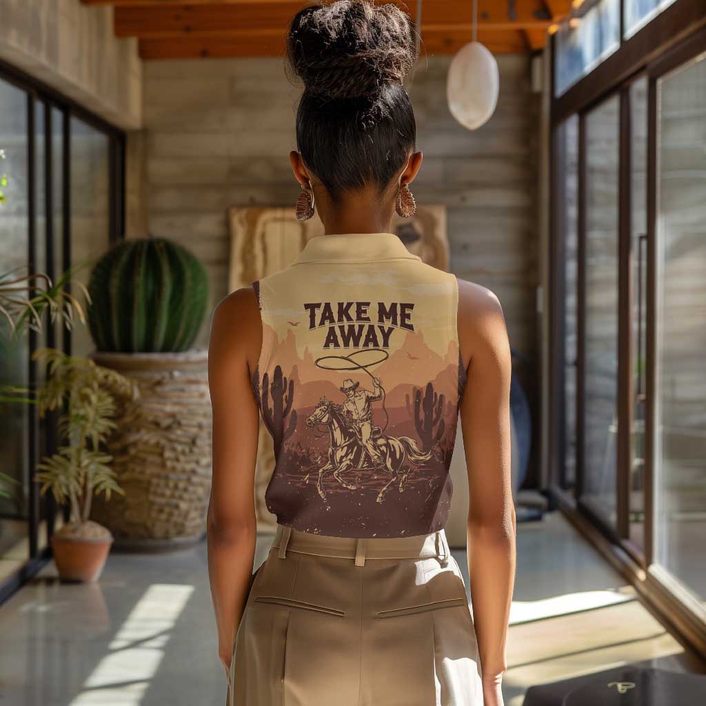 Black Cowboy Take Me Away Women Sleeveless Polo Shirt