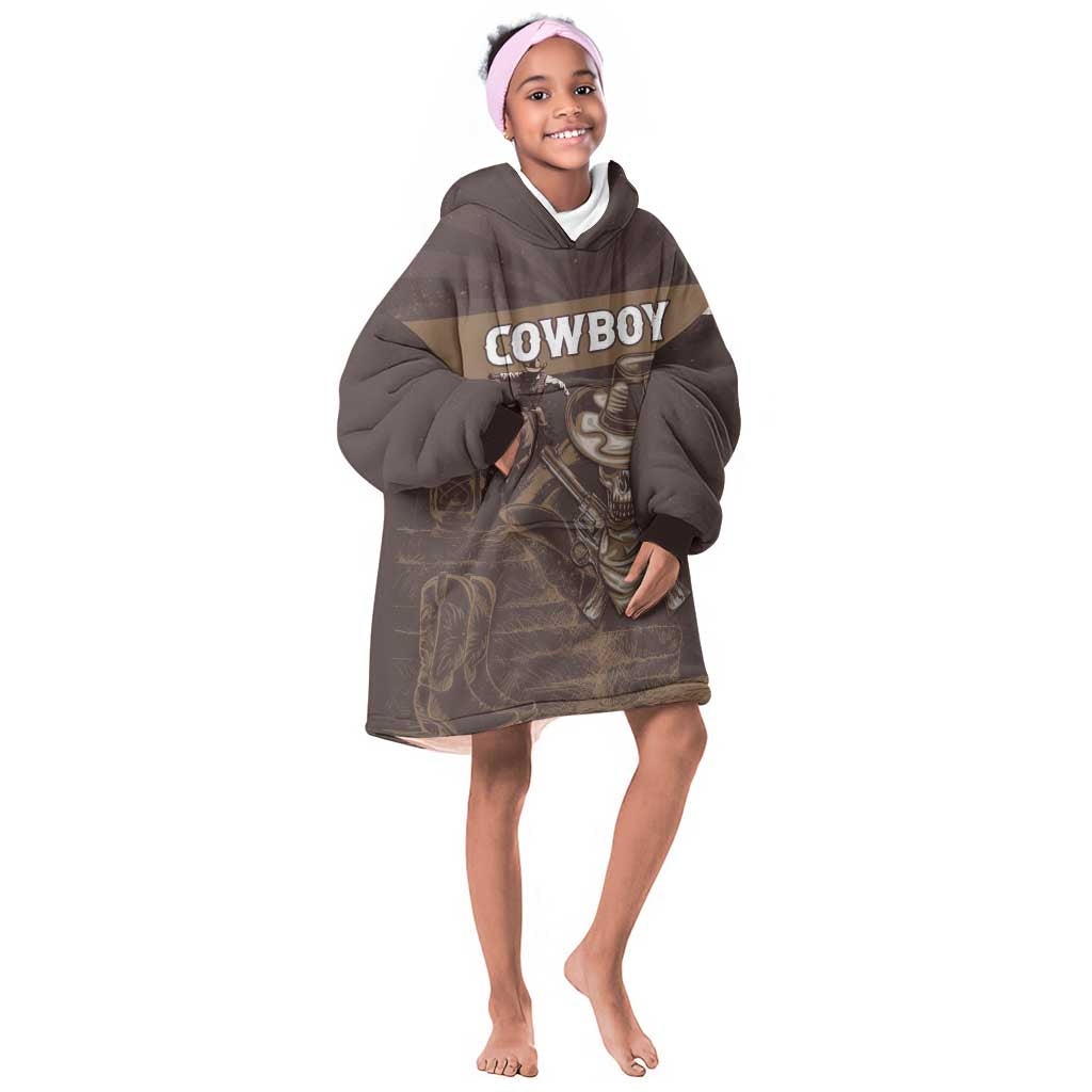 Personalised Skull Cowboy Kid Wearable Blanket Hoodie Wild West Reborn