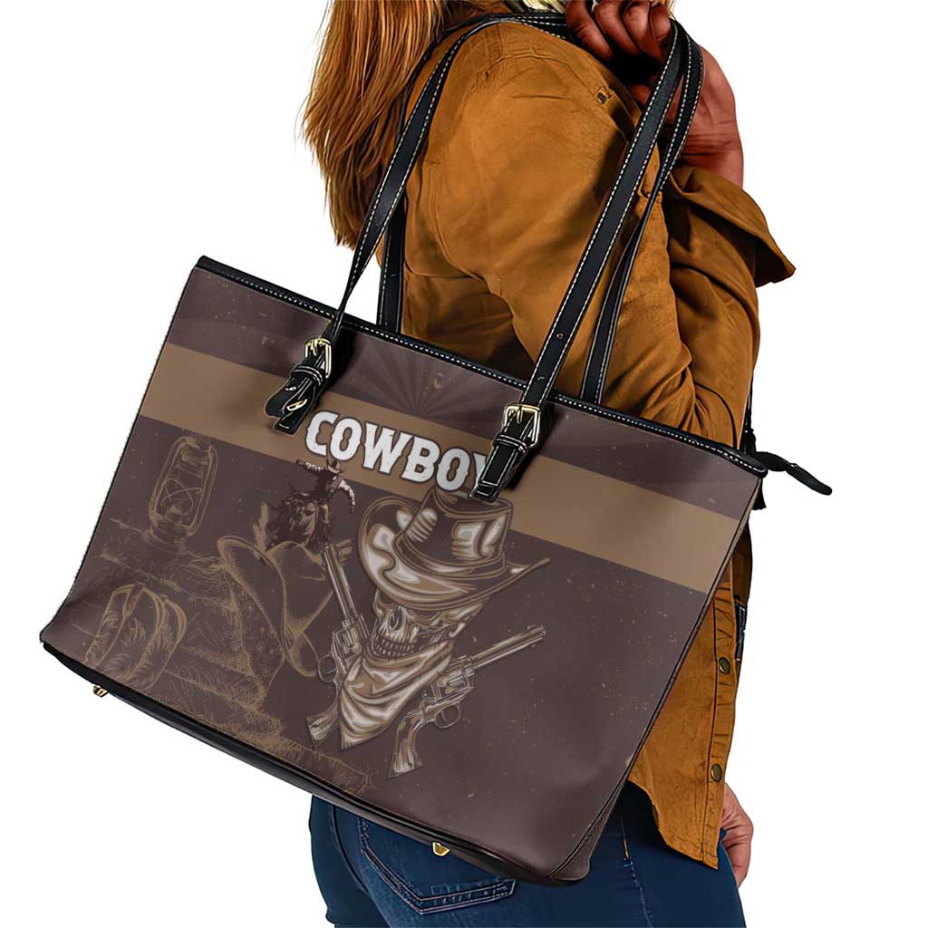 Skull Cowboy Leather Tote Bag Wild West Reborn