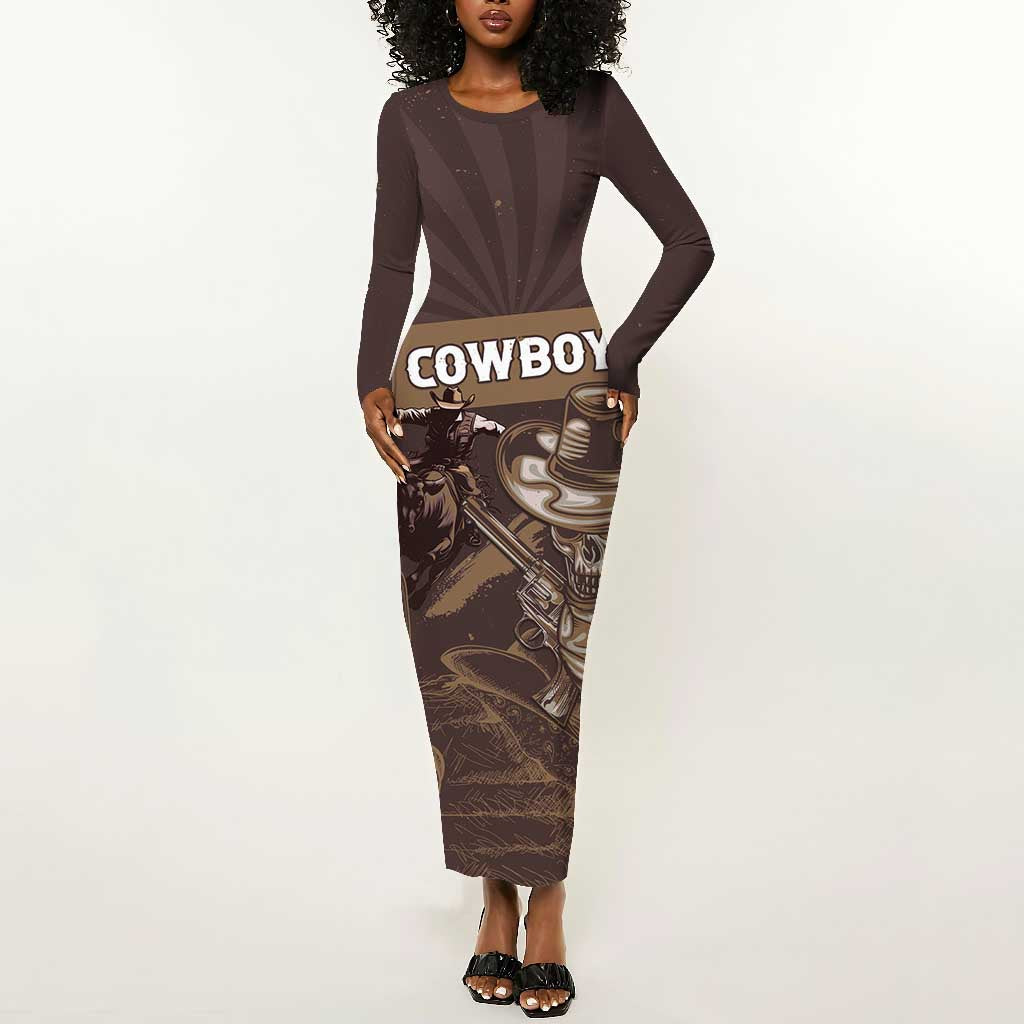 Personalised Skull Cowboy Long Sleeve Bodycon Dress Wild West Reborn