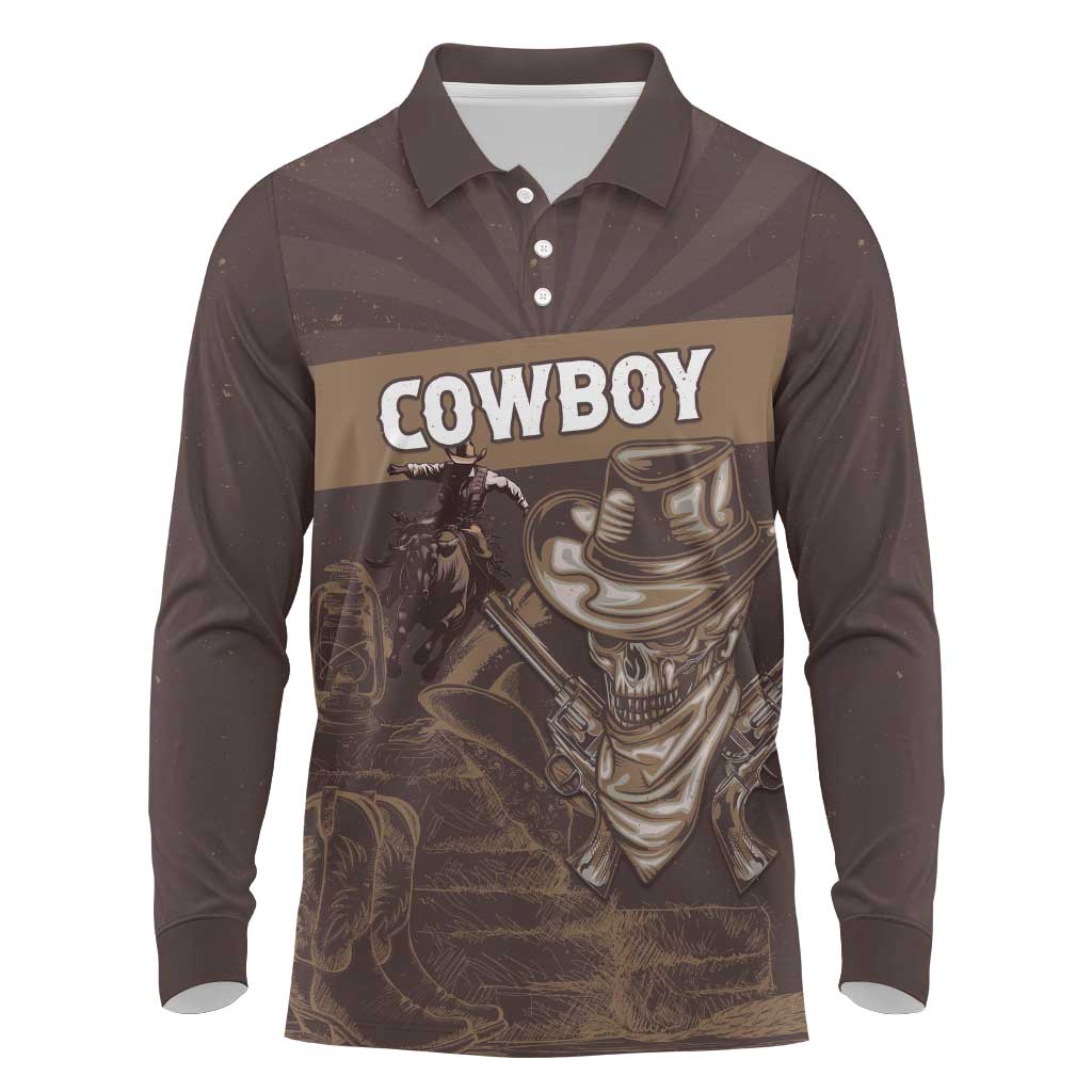 Personalised Skull Cowboy Long Sleeve Polo Shirt Wild West Reborn