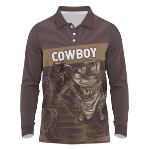 Personalised Skull Cowboy Long Sleeve Polo Shirt Wild West Reborn