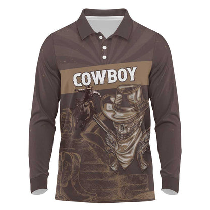 Personalised Skull Cowboy Long Sleeve Polo Shirt Wild West Reborn