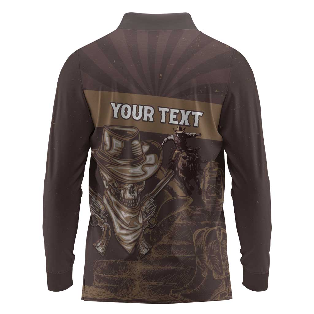 Personalised Skull Cowboy Long Sleeve Polo Shirt Wild West Reborn
