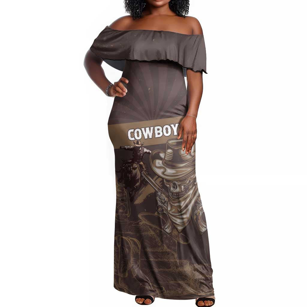 Personalised Skull Cowboy Off Shoulder Maxi Dress Wild West Reborn