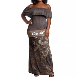 Personalised Skull Cowboy Off Shoulder Maxi Dress Wild West Reborn