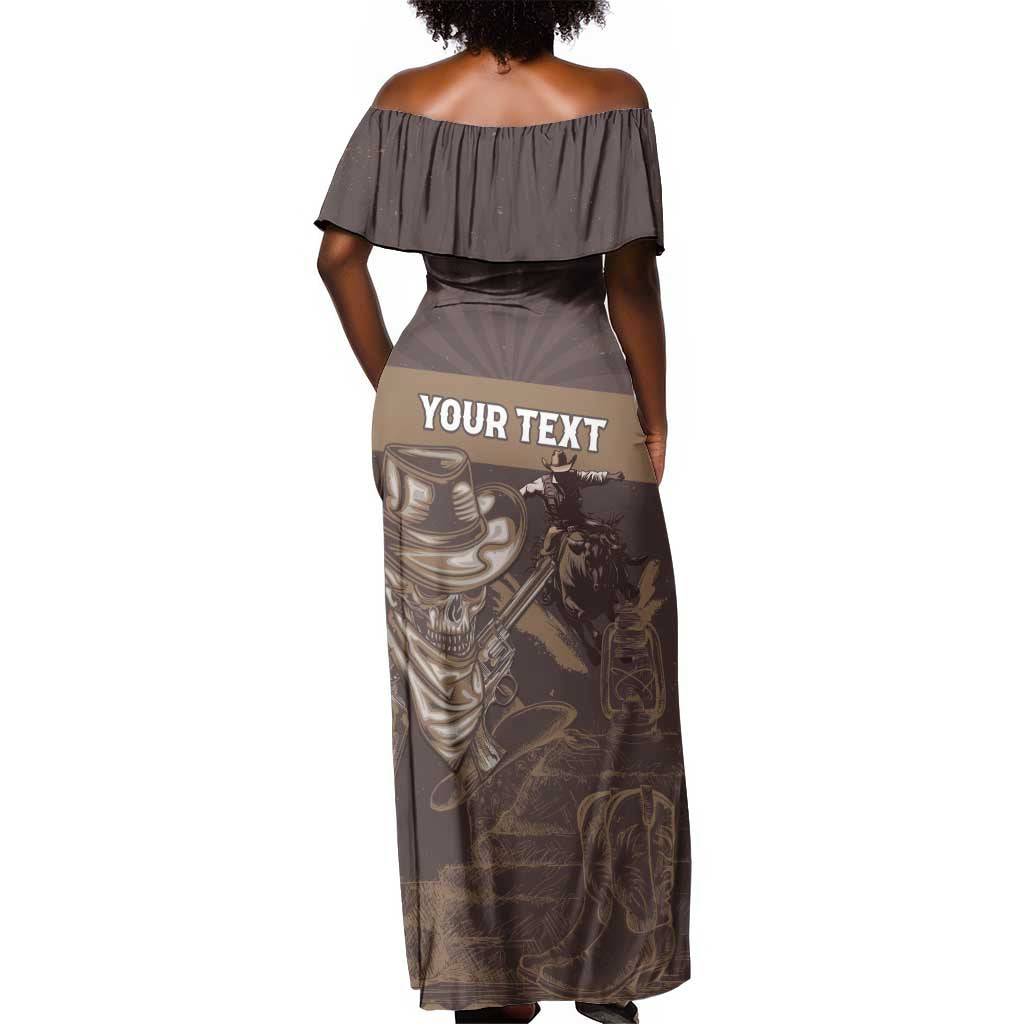 Personalised Skull Cowboy Off Shoulder Maxi Dress Wild West Reborn