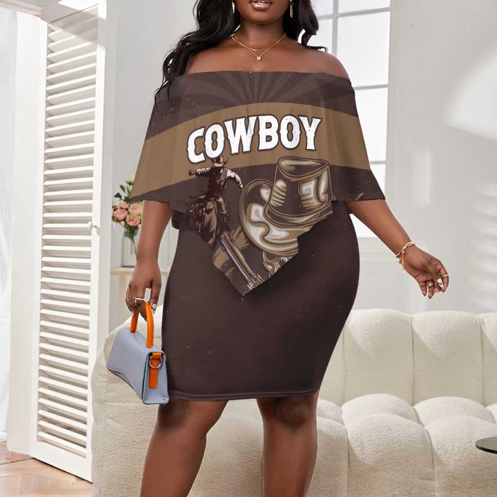 Personalised Skull Cowboy Off Shoulder Short Dress Wild West Reborn