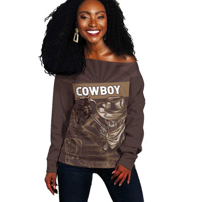 Personalised Skull Cowboy Off Shoulder Sweater Wild West Reborn