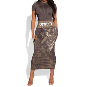 Personalised Skull Cowboy Short Sleeve Bodycon Dress Wild West Reborn