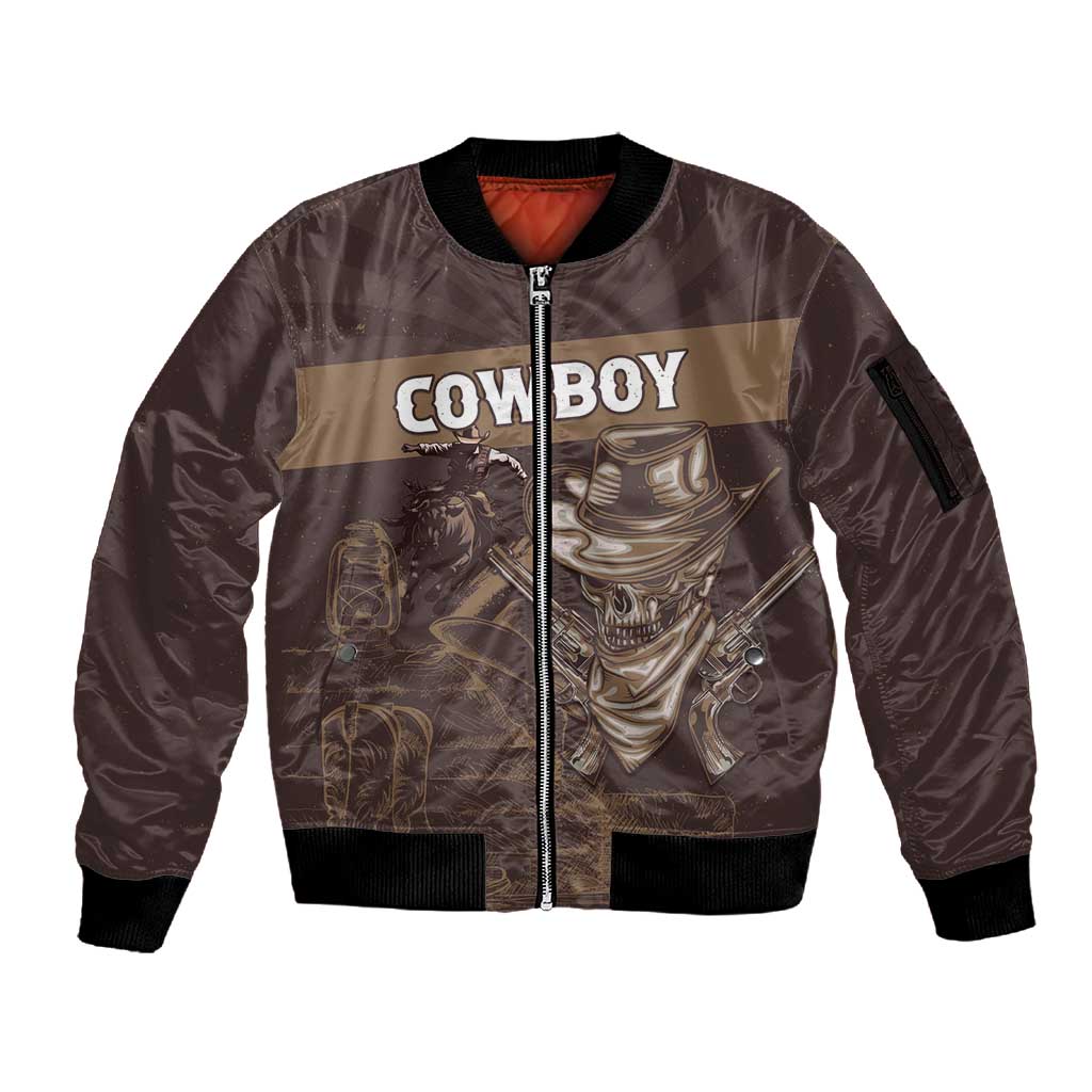 Personalised Skull Cowboy Sleeve Zip Bomber Jacket Wild West Reborn