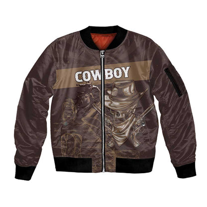 Personalised Skull Cowboy Sleeve Zip Bomber Jacket Wild West Reborn