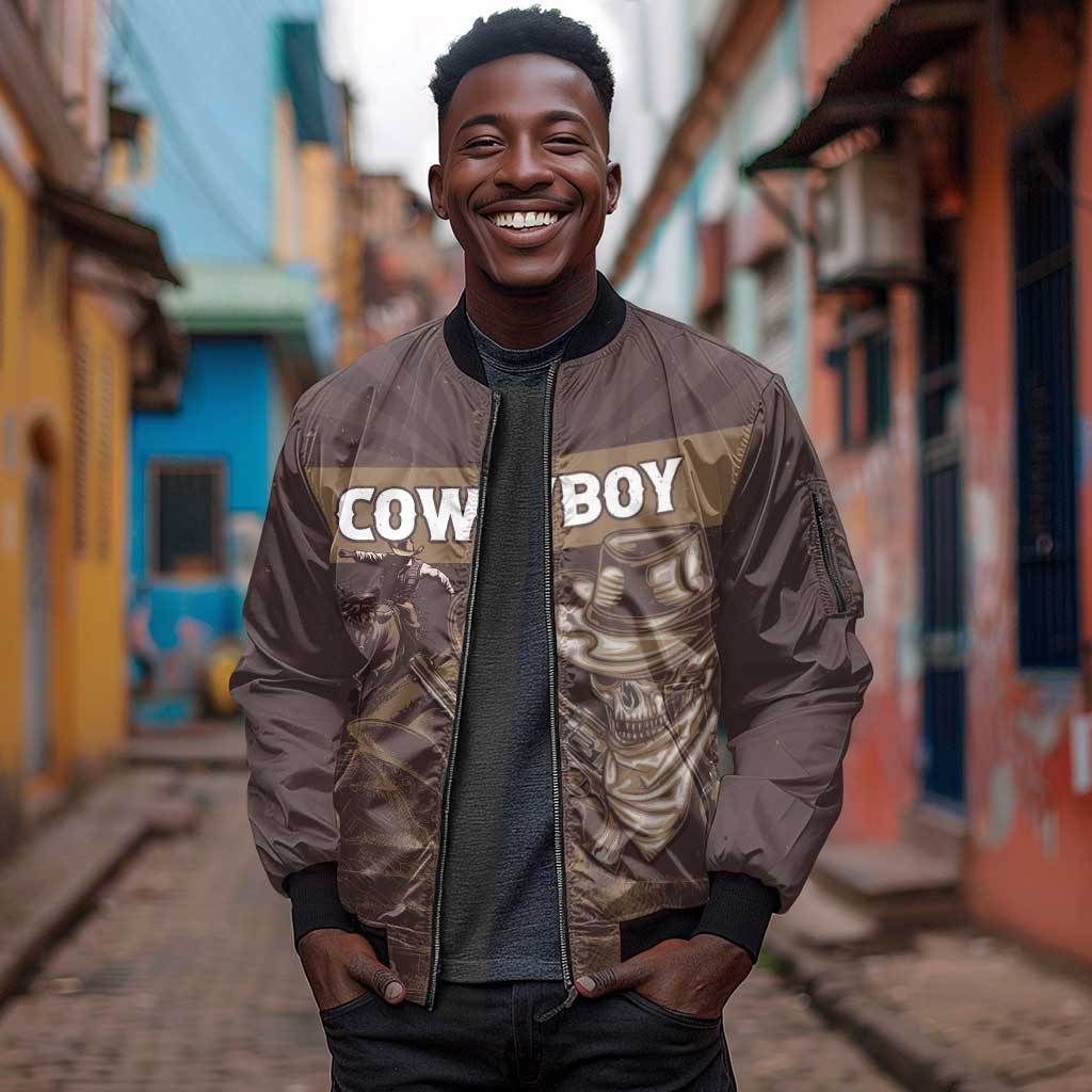 Personalised Skull Cowboy Sleeve Zip Bomber Jacket Wild West Reborn