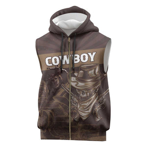 Personalised Skull Cowboy Sleeveless Zip Hoodie Wild West Reborn - African Pride