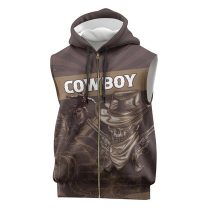 Personalised Skull Cowboy Sleeveless Zip Hoodie Wild West Reborn - African Pride