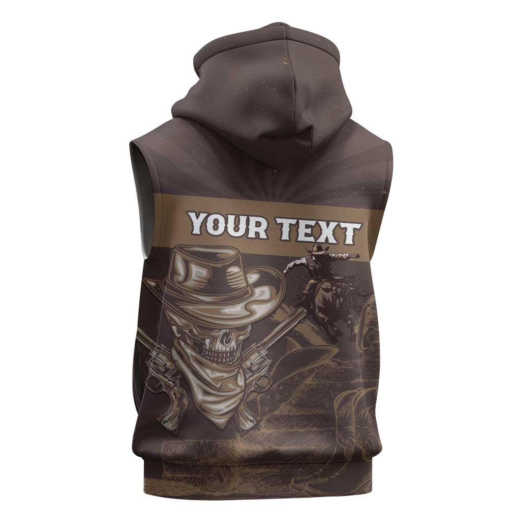 Personalised Skull Cowboy Sleeveless Zip Hoodie Wild West Reborn - African Pride
