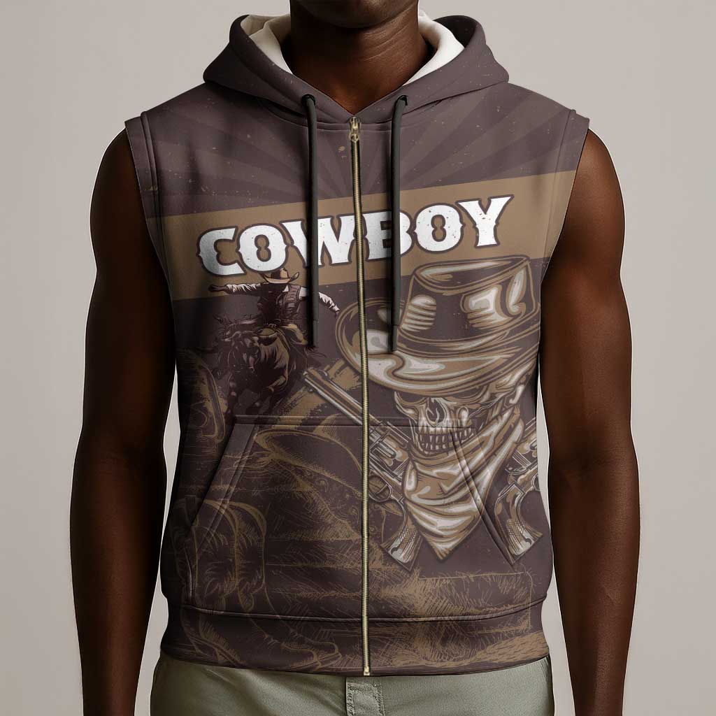 Personalised Skull Cowboy Sleeveless Zip Hoodie Wild West Reborn - African Pride