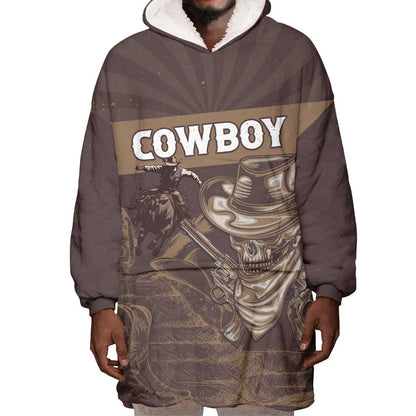 Personalised Skull Cowboy Wearable Blanket Hoodie Wild West Reborn
