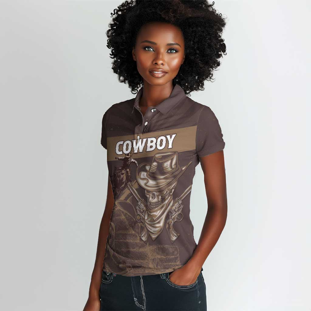Personalised Skull Cowboy Women Polo Shirt Wild West Reborn