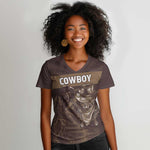 Personalised Skull Cowboy Women V-Neck T-Shirt Wild West Reborn