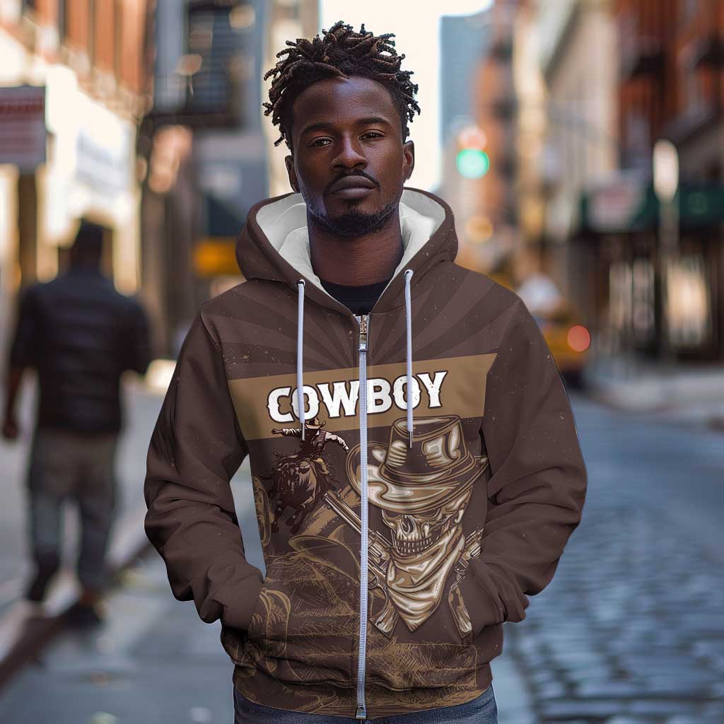 Personalised Skull Cowboy Zip Hoodie Wild West Reborn