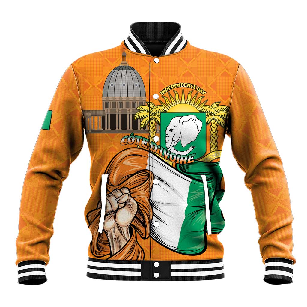 Personalised Happy Cote dIvoire Baseball Jacket 65th of Independence Day
