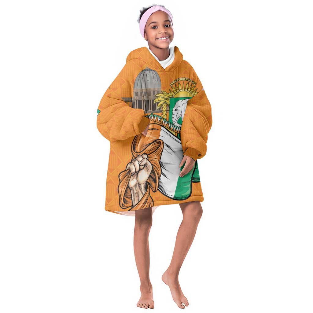Personalised Happy Cote dIvoire Kid Wearable Blanket Hoodie 65th of Independence Day
