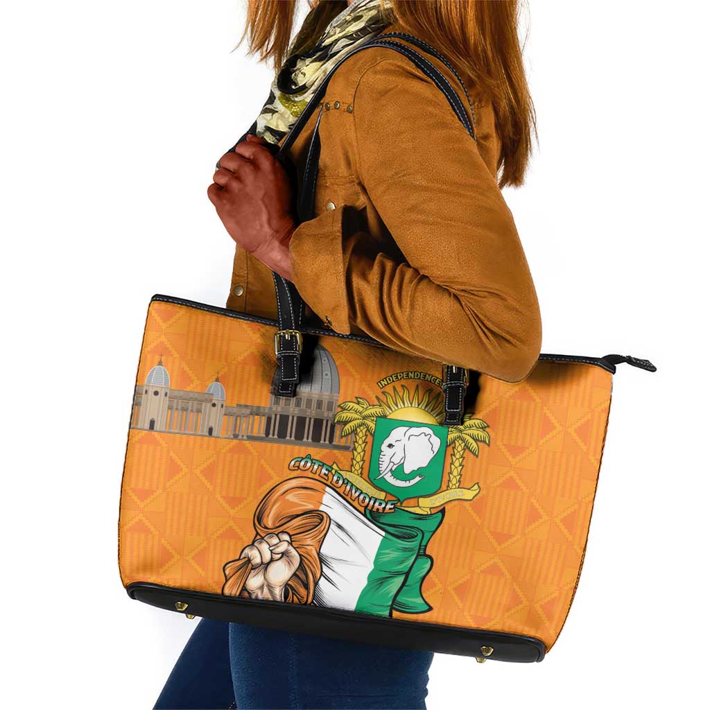 Happy Cote dIvoire Leather Tote Bag 65th of Independence Day