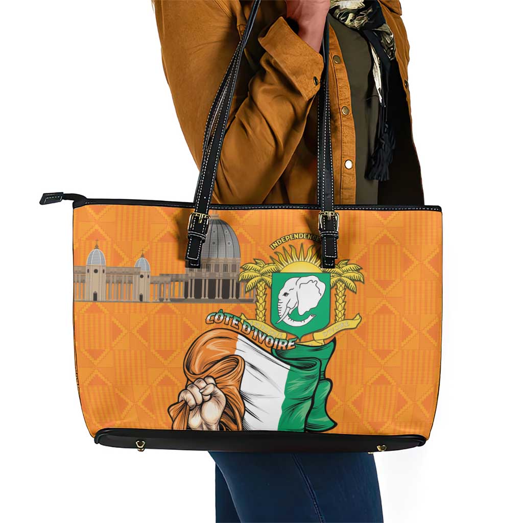 Happy Cote dIvoire Leather Tote Bag 65th of Independence Day