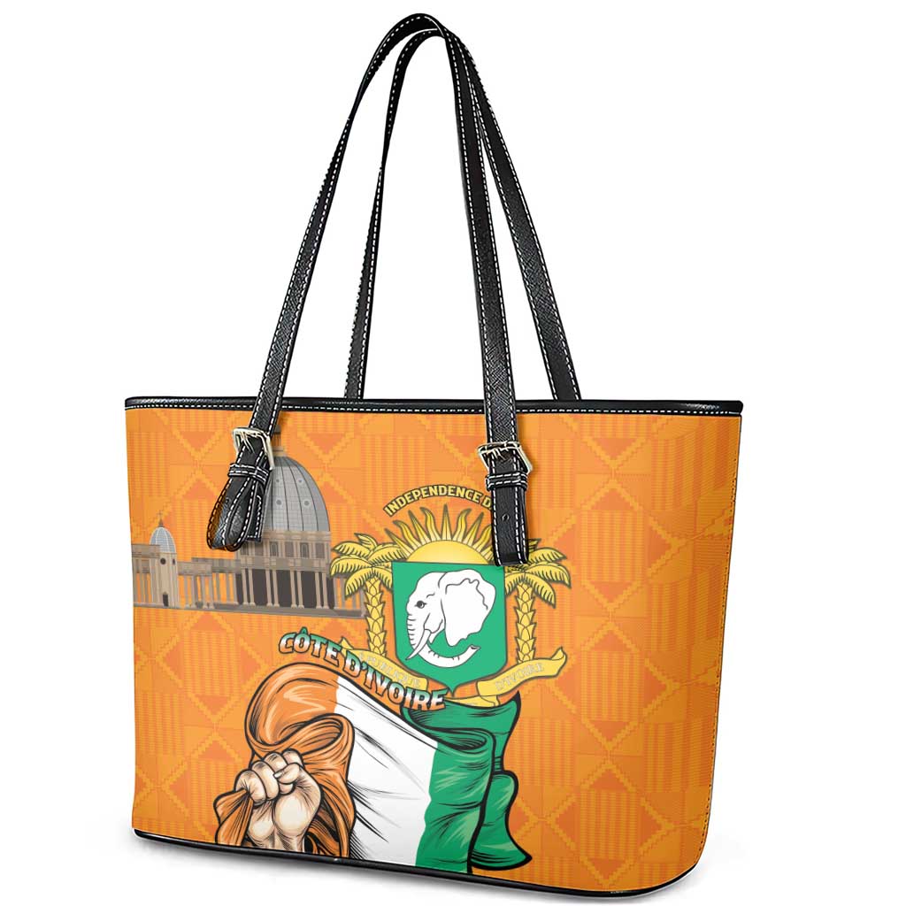 Happy Cote dIvoire Leather Tote Bag 65th of Independence Day