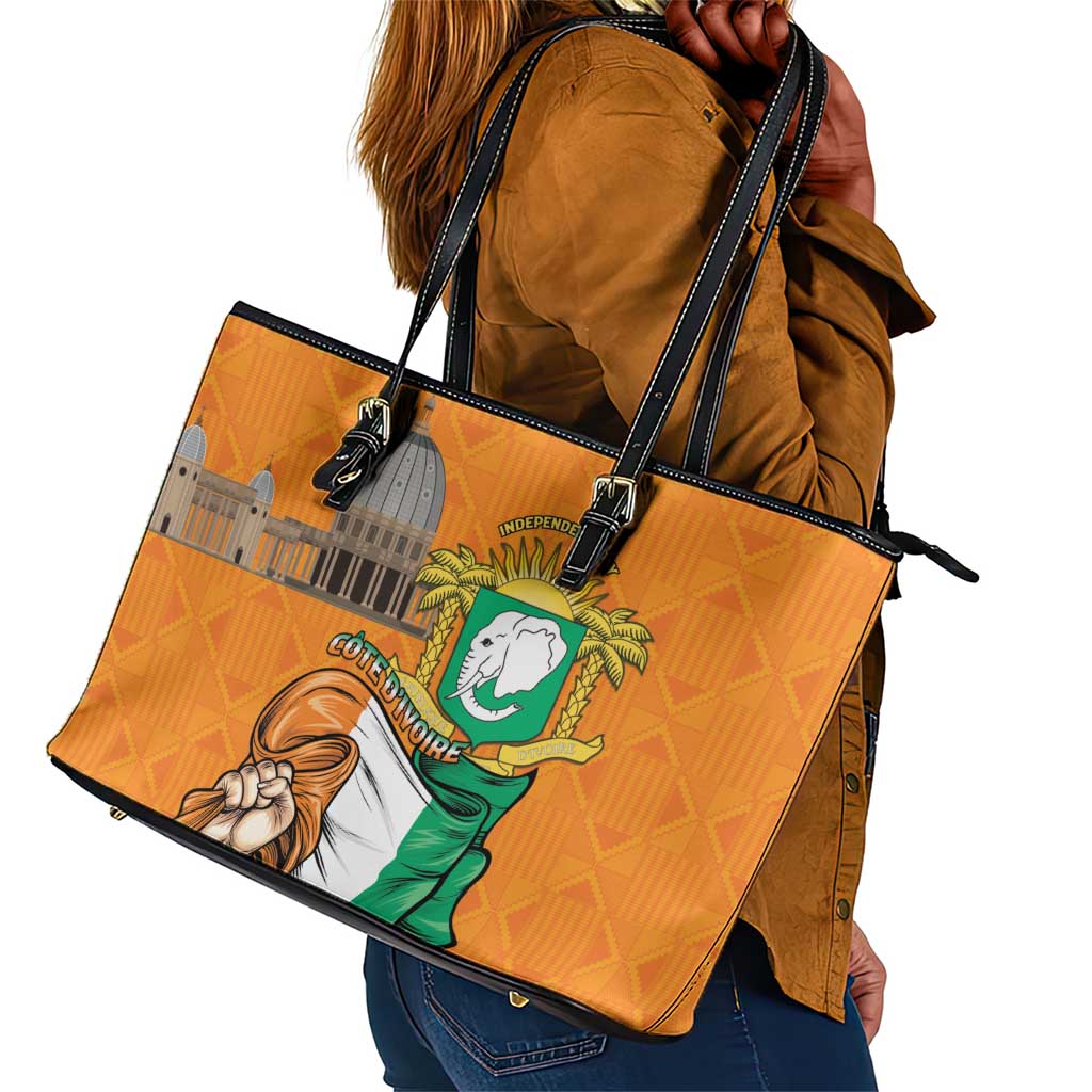 Happy Cote dIvoire Leather Tote Bag 65th of Independence Day