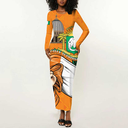 Personalised Happy Cote dIvoire Long Sleeve Bodycon Dress 65th of Independence Day