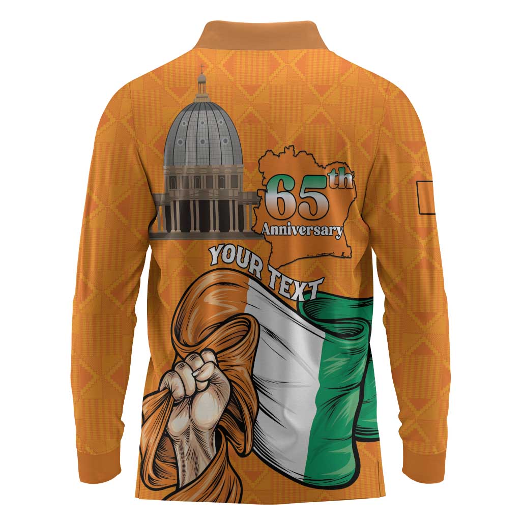 Personalised Happy Cote dIvoire Long Sleeve Polo Shirt 65th of Independence Day