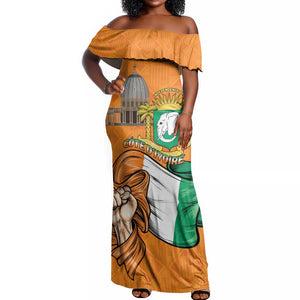 Personalised Happy Cote dIvoire Off Shoulder Maxi Dress 65th of Independence Day