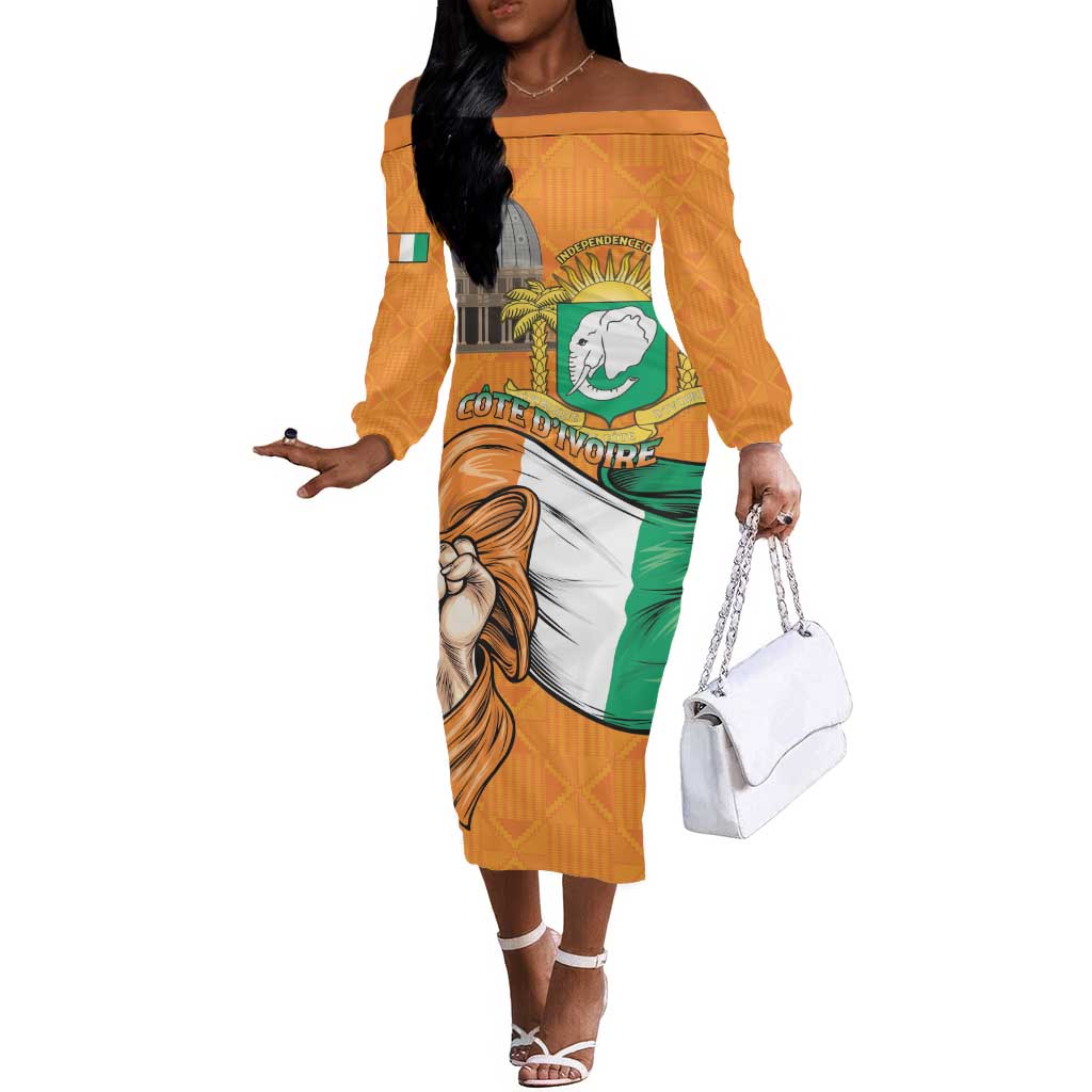 Personalised Happy Cote dIvoire Off The Shoulder Long Sleeve Dress 65th of Independence Day