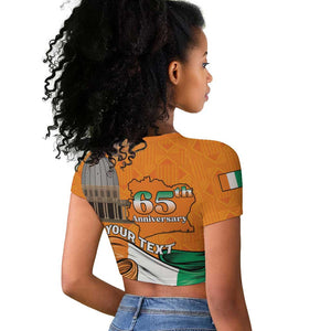 Personalised Happy Cote dIvoire Raglan Cropped T shirt 65th of Independence Day