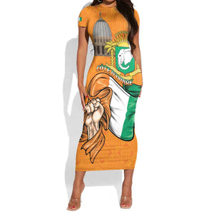 Personalised Happy Cote dIvoire Short Sleeve Bodycon Dress 65th of Independence Day