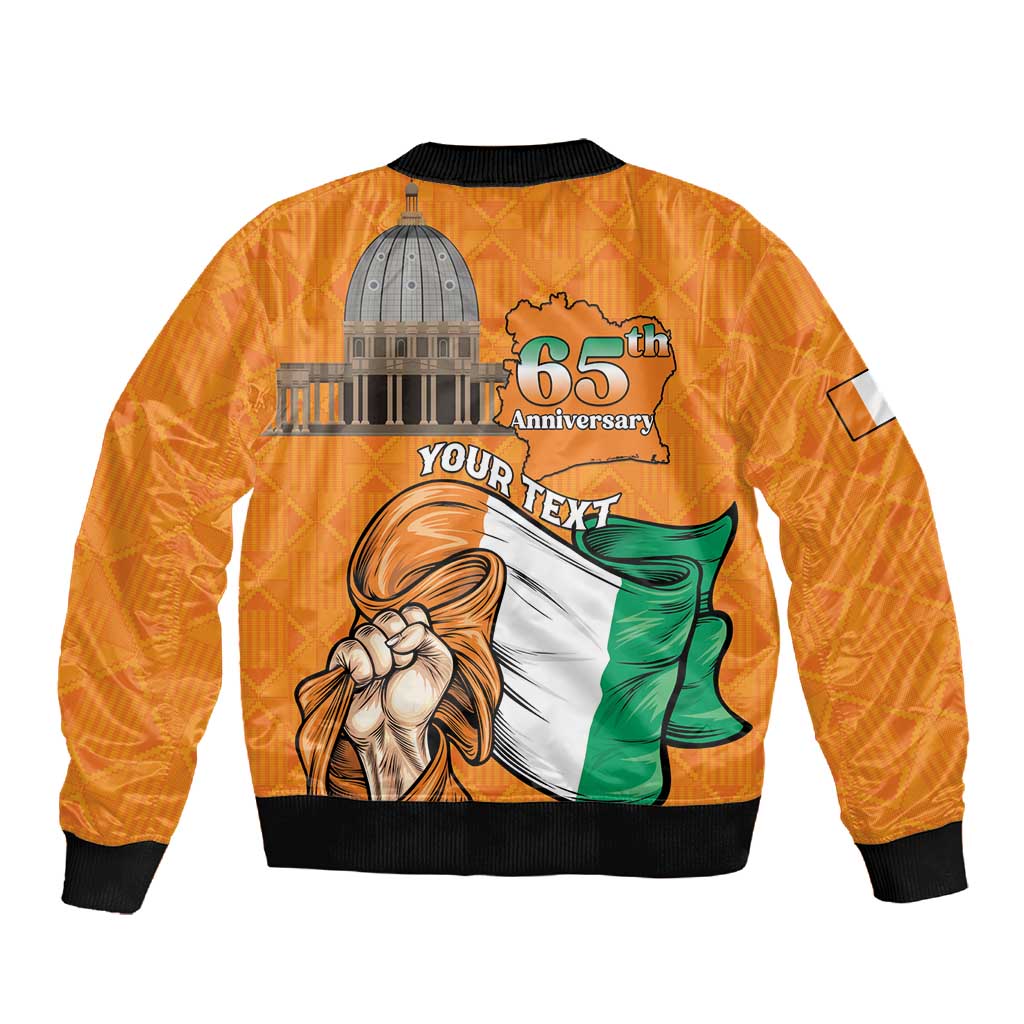 Personalised Happy Cote dIvoire Sleeve Zip Bomber Jacket 65th of Independence Day